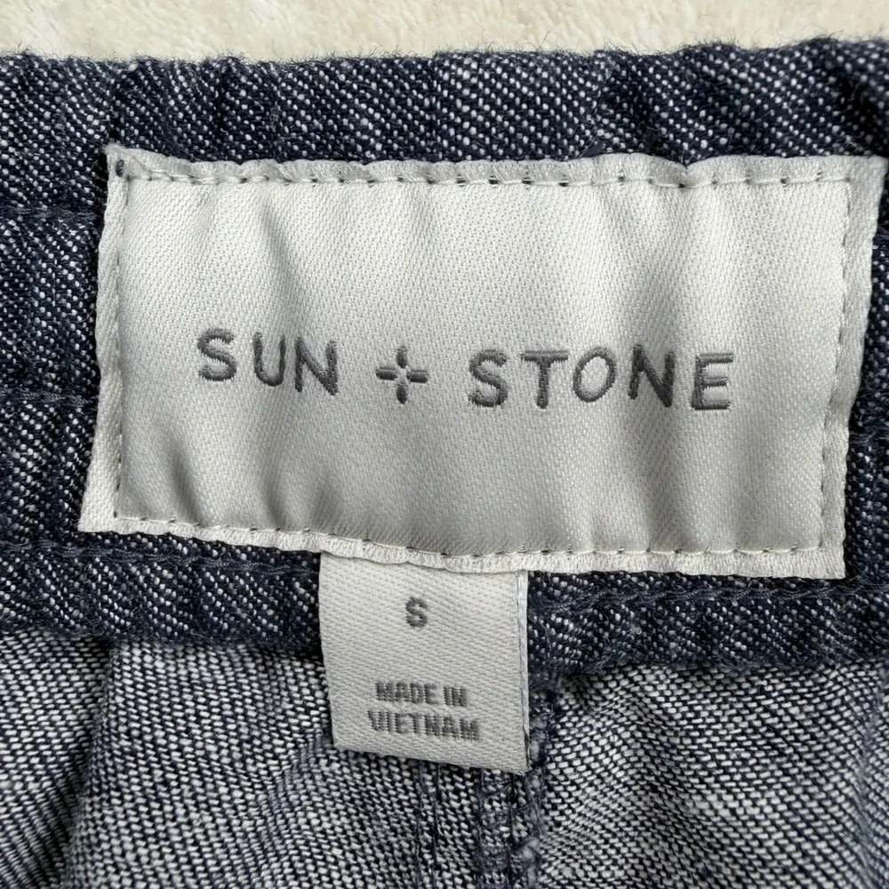 Sun + Stone Mens Navy Blue Linen Cotton Blend Jogger Pants Small Breathable
